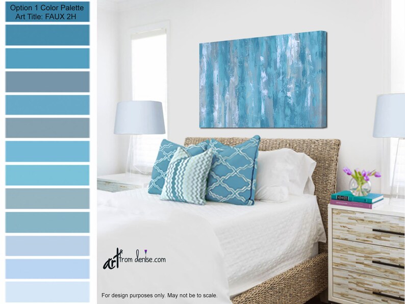 Grey & blue abstract canvas wall art above bed decor for Etsy