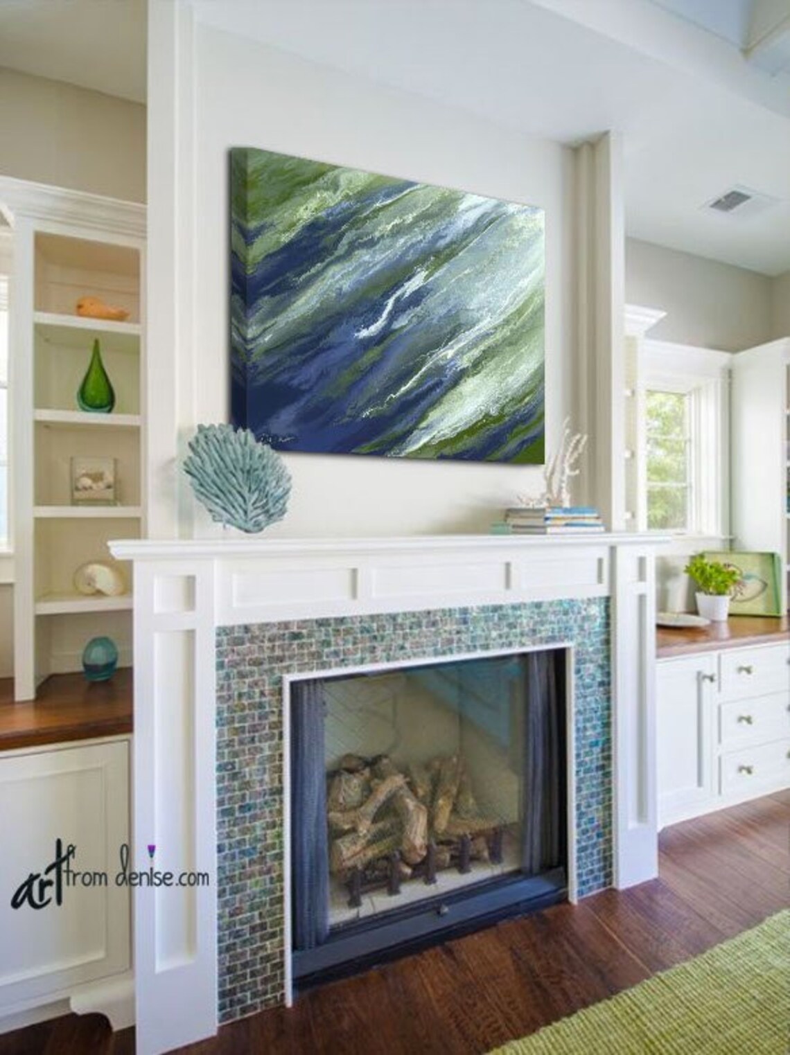 Olive Green & Navy Blue Wall Art Canvas Abstract Chartreuse Etsy