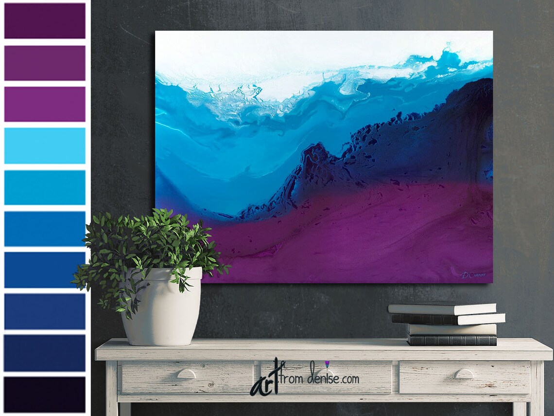 Large Abstract Canvas Wall Art Navy Blue Plum & White Bedroom Etsy