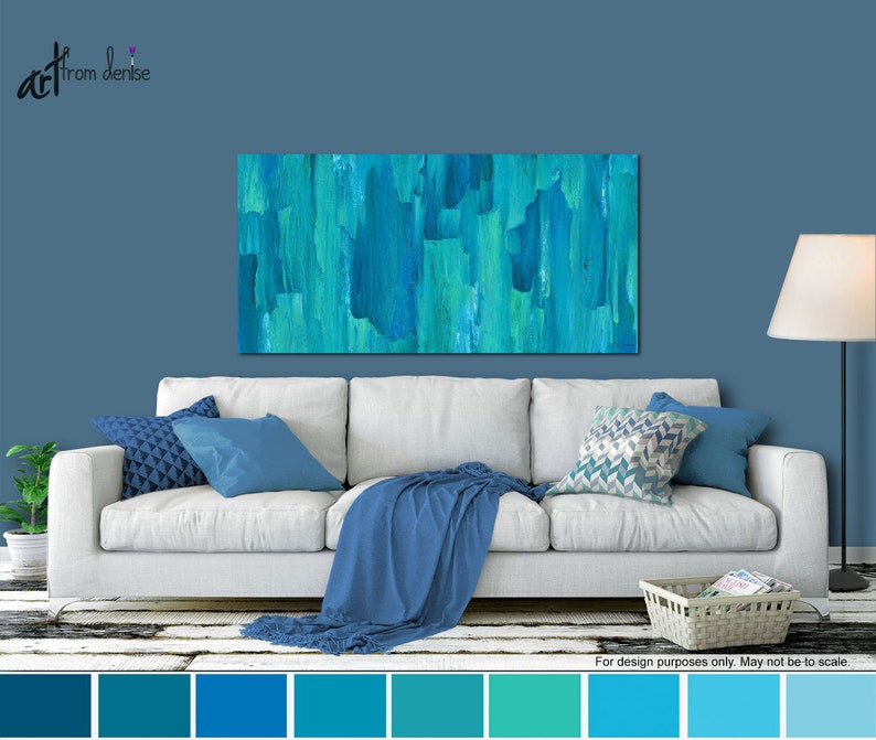 Large abstract canvas wall art Modern teal navy blue living Etsy