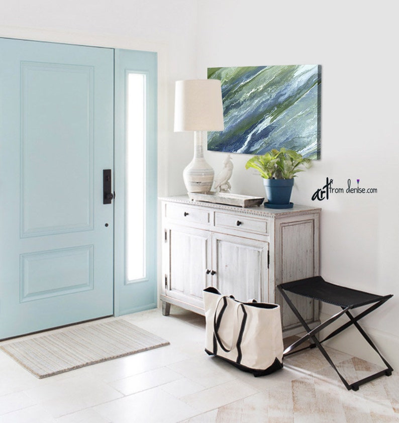 Navy Blue Olive Green Canvas Wall Art Abstract Living Room Etsy