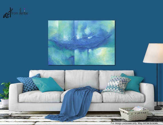 Original Abstract Painting Cobalt Blue Teal Lime Green White
