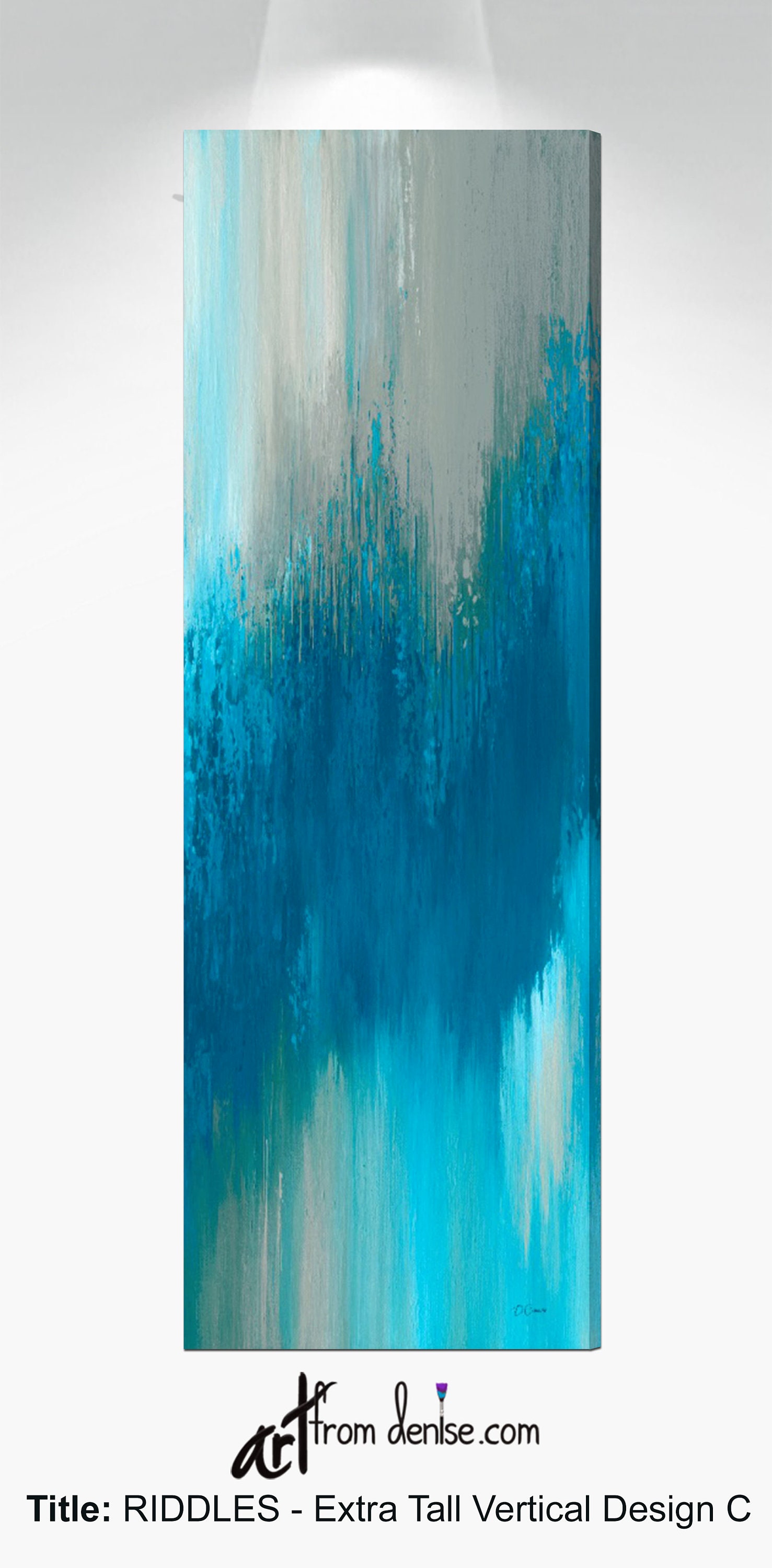 Tall Vertical Blue Wall Art, Teal Turquoise Aqua Gray White, Abstract  Painting Canvas Art Print 