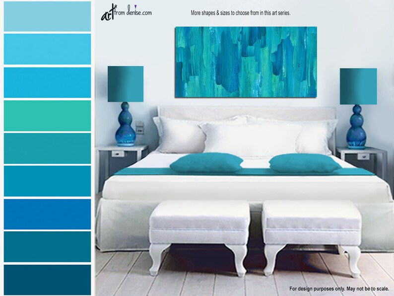 Teal Navy Blue Green Wall Art Canvas Abstract Living Room Etsy