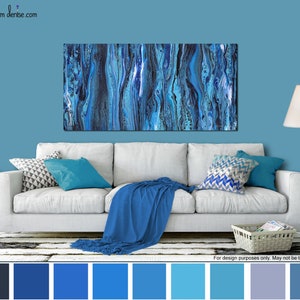 Blue & black abstract, Long horizontal canvas wall art, over bed decor, above couch artwork or living dining room picture image 7