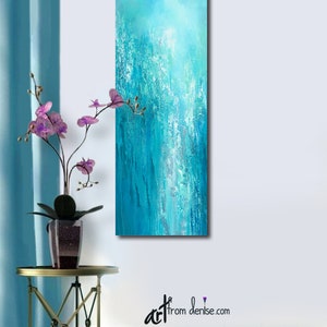 Tall vertical blue wall art, Teal turquoise aqua gray white, Abstract painting Canvas Art Print image 8