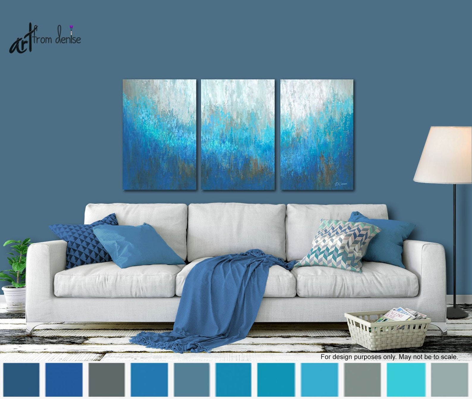 Aqua Blue and Brown Wall Art Large Abstract 3 Panel Canvas Etsy