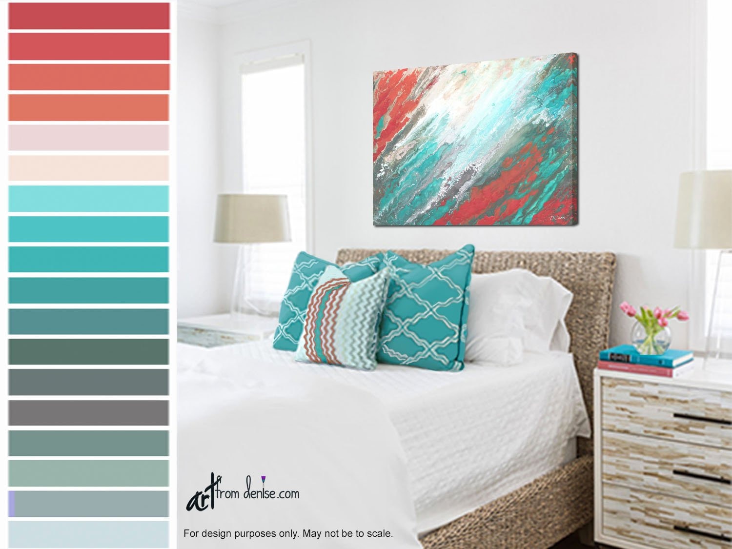 Coral & teal coastal artwork picture Beachy wall art canvas Etsy