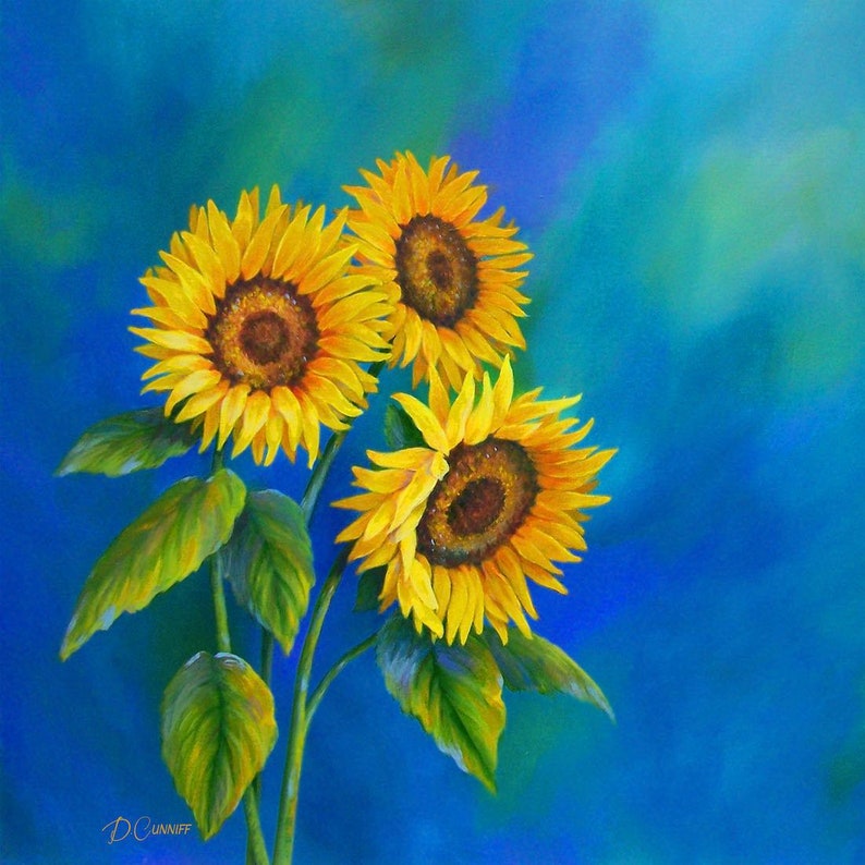 Sunflower decor Canvas wall art Blue and yellow laundry room | Etsy