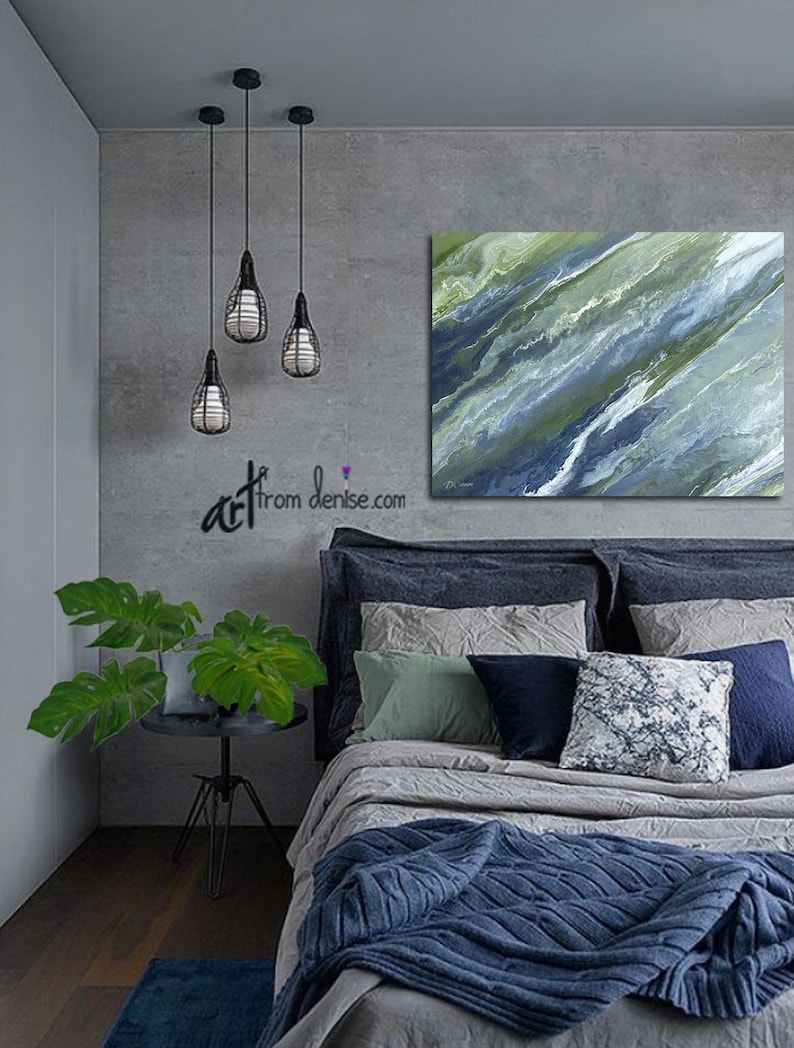 Navy blue olive green canvas wall art Abstract living room Etsy