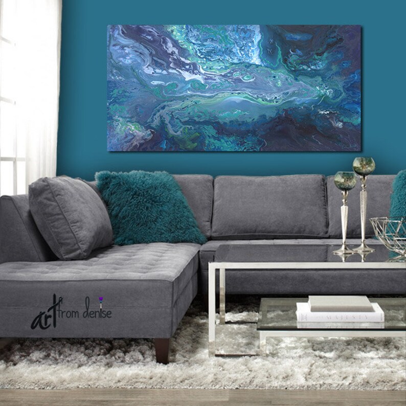 Navy Blue Gray and Teal Wall Art Large Wall Art Canvas Etsy Israel