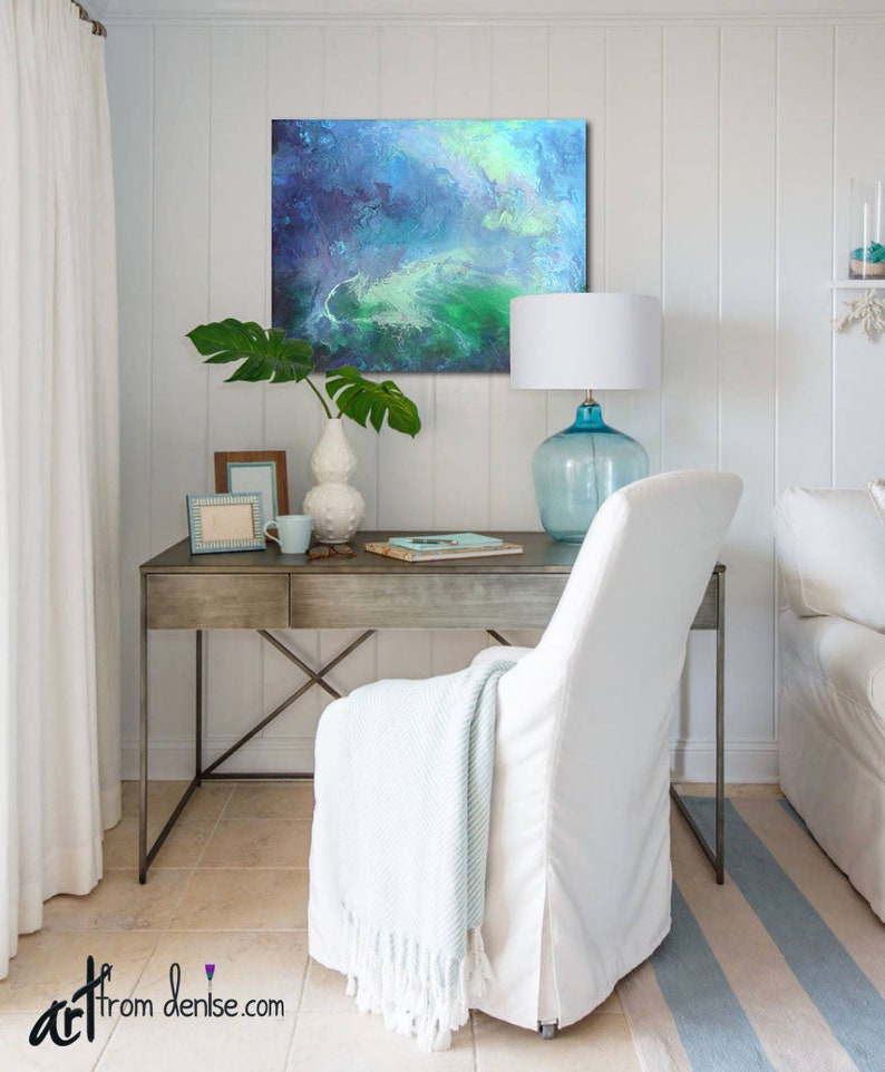 Abstract Green & Navy Blue Wall Art Canvas Artwork for Foyer Etsy