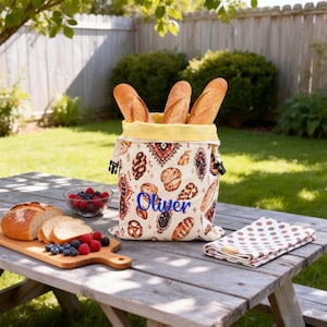 Custom Name Embroidered Beeswax Loaf Pouch, Waste-Free Sourdough Storage, Eco Bakery Accessory, Birthday Gift for Bread Enthusiasts