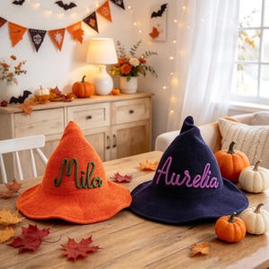 Personalized Halloween Witch Hat, Custom Kids Name Hat, Witch Costume Accessory, Trick or Treat, Pumpkin Patch, Halloween Gift for Girls