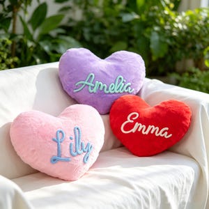 Custom Heart Pillow, Personalized Name Pillow, Girls Birthday Gift, Sleepover Party Favor, Kids Room Decor, Birthday Party Decoration