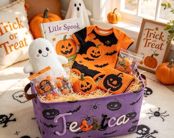 Personalized Halloween Storage Basket, Custom Name Boo Basket for Kids, Trick or Treat Candy Bag, Toddler Gift, Spooky Season Decor