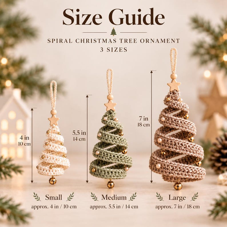 Spiral Christmas Tree Crochet Pattern, Christmas Ornament PDF, Ribbon Tree Decoration, 3 Sizes, Holiday Crochet, Instant Download