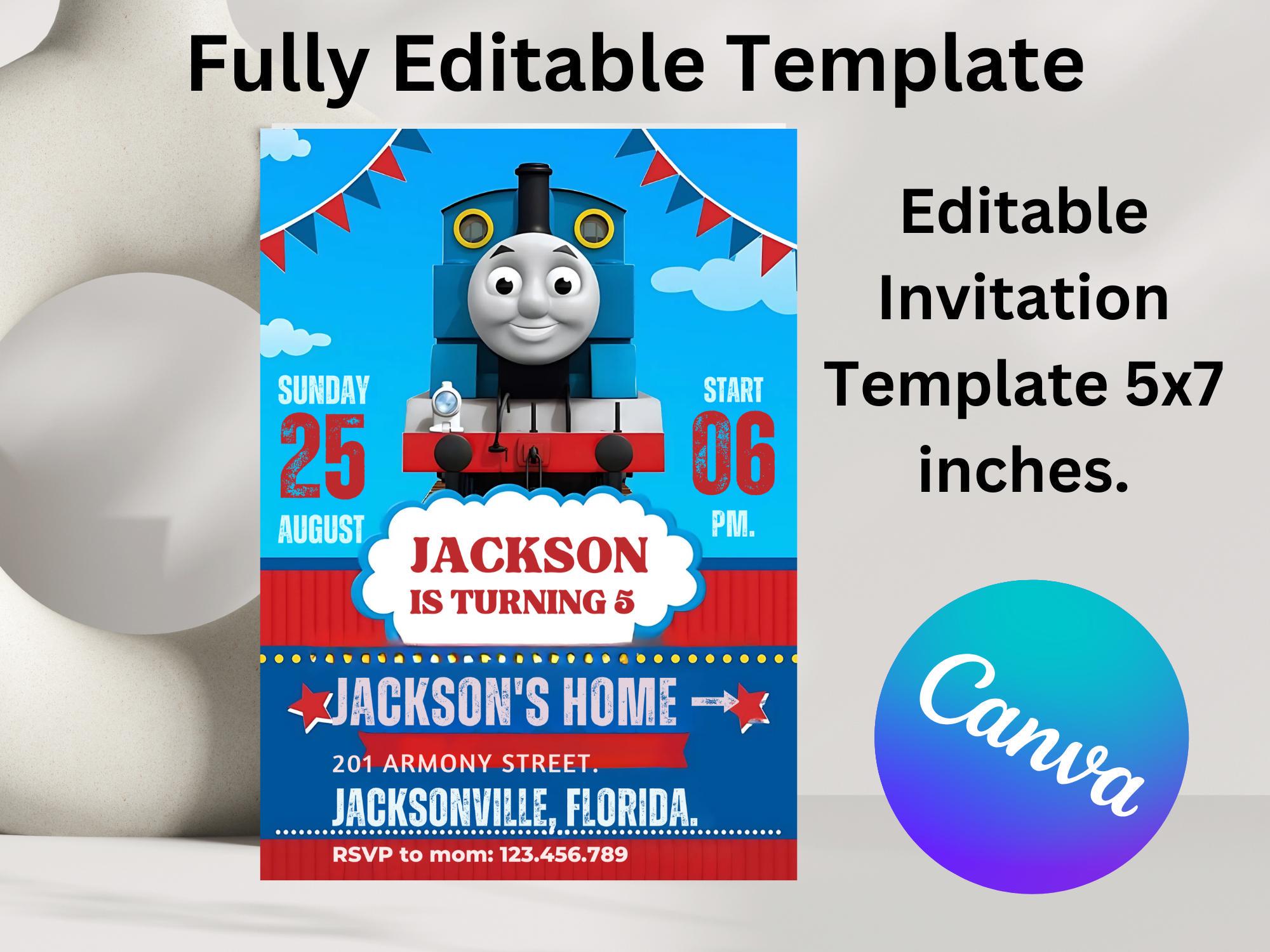 Editable Thomas the Tank Engine Birthday Invitation | Canva Digital ...