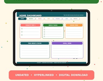 Planificador de concentración para TDAH, PDF con hipervínculos sin fecha, registro de productividad, pegatinas de dinosaurios (descarga digital)