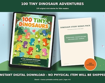 100 cuentos cortos de dinosaurios en PDF para niños, actividades de lectura para antes de dormir (descarga digital)