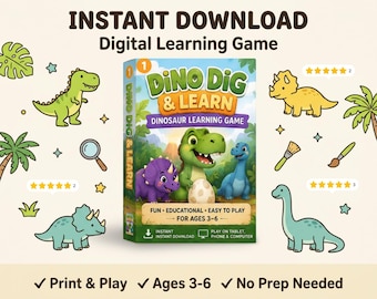 Juego educativo preescolar sobre dinosaurios para tablet y teléfono / Descarga digital