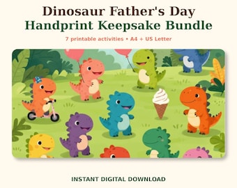 Paquete de recuerdos con huellas de manos de dinosaurios para el Día del Padre, manualidad imprimible para papá para niños