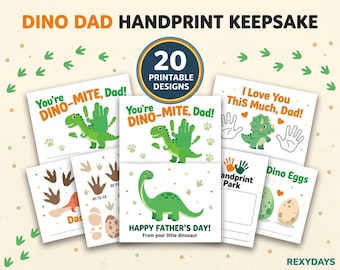 Paquete de manualidades de dinosaurios para el Día del Padre con huellas de manos, 20 recuerdos imprimibles para papá, abuelo y niños pequeños, actividad preescolar, descarga instantánea.