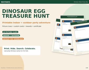 Dinosaur Egg Treasure Hunt Printable | Indoor Outdoor Party Game (PDF Download)