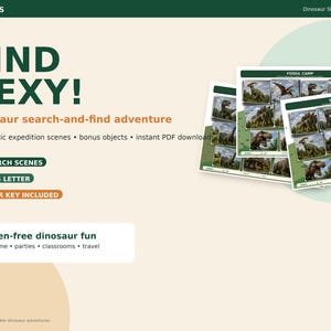 Dinosaur Search and Find Book | 12 Realistic Scenes, Bonus Objects (PDF Download)