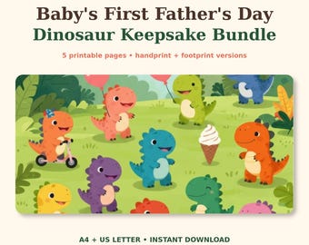Recuerdo de dinosaurio para el primer Día del Padre del bebé / Huella de mano y pie de papá para imprimir / Regalo para papá primerizo en PDF