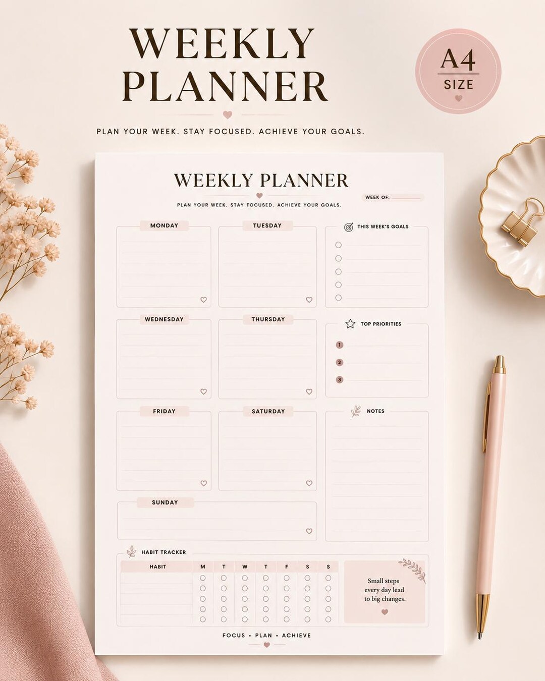 Minimal Weekly Planner Printable PDF | Digital Weekly Planner | A4 ...
