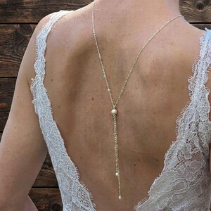 accessories for backless dress Back Necklace Dress, Backdrop Necklace for Bride, Bridal Jewelry, Pearl Wedding Necklace, Skinny Strap Accessory backless dress with chain