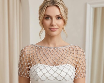 Crystal Bridal Bolero Shoulder Jewelry, Rhinestone Wedding Dress Cover Up, Sheer Capelet for Bride, Elegant Bridal Shrug Shoulder Chain Cape