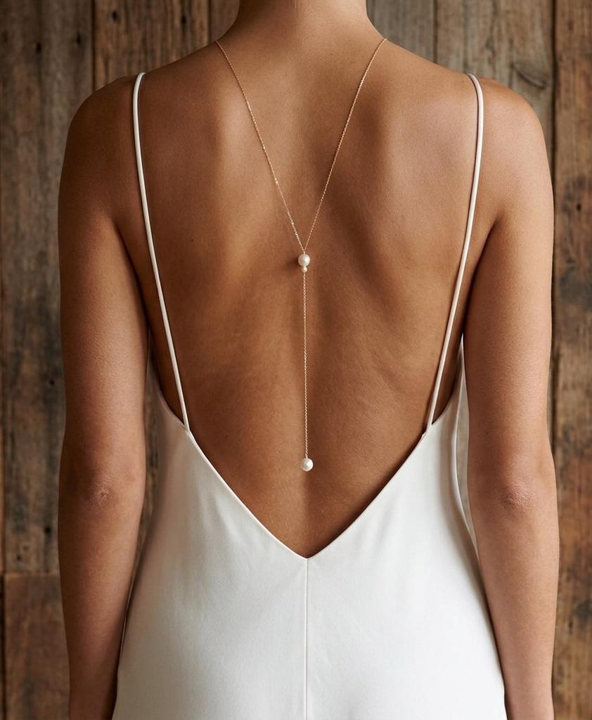 backless dress necklace Back for Dress, Backdrop Necklace for Bride, Bridal Jewelry, Pearl Wedding Necklace, Skinny Strap Accessory Color:IVORY pearl or bead color sale: AUUK Mid Year FULL Weddings | Honeylove