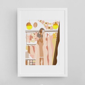 Impressão artística "Selfie no Closet" – Ilustração de Moda, Decoração para Parede de Galeria