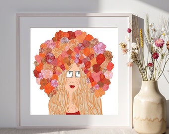 Flower Crowned Redhead - art print - home decor