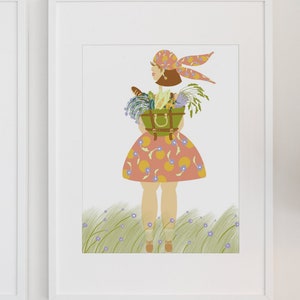 ART PRINT Fresh Garden Earthling Wall art, home decor, woman illustration, vegetable illustration, food drawing, woman drawing. image 1