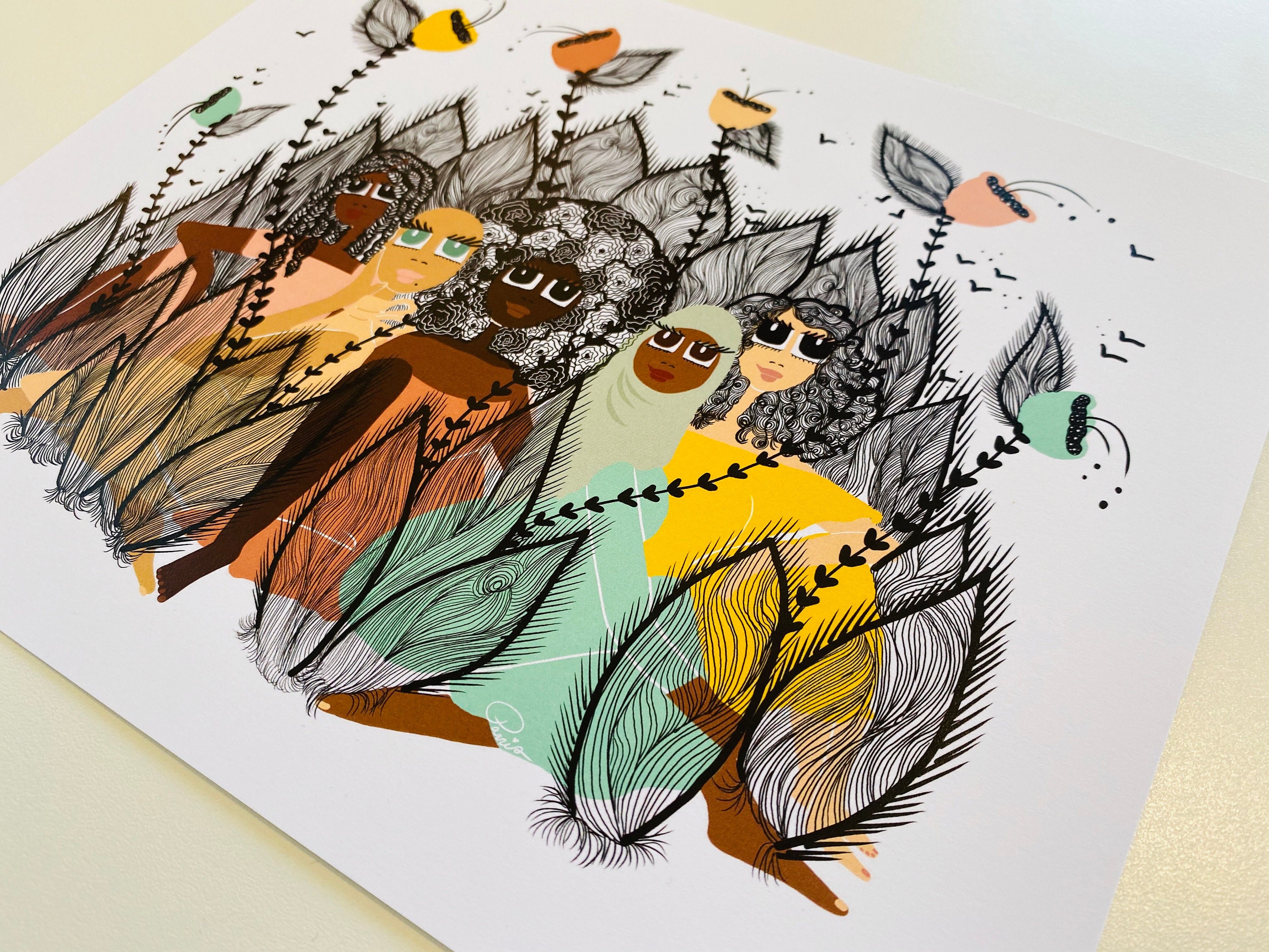 Inclusive Women Art Print: Black and White Garden Line Drawing - Etsy