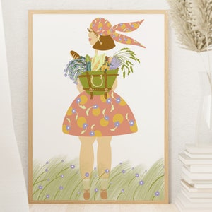 ART PRINT Fresh Garden Earthling Wall art, home decor, woman illustration, vegetable illustration, food drawing, woman drawing. image 3