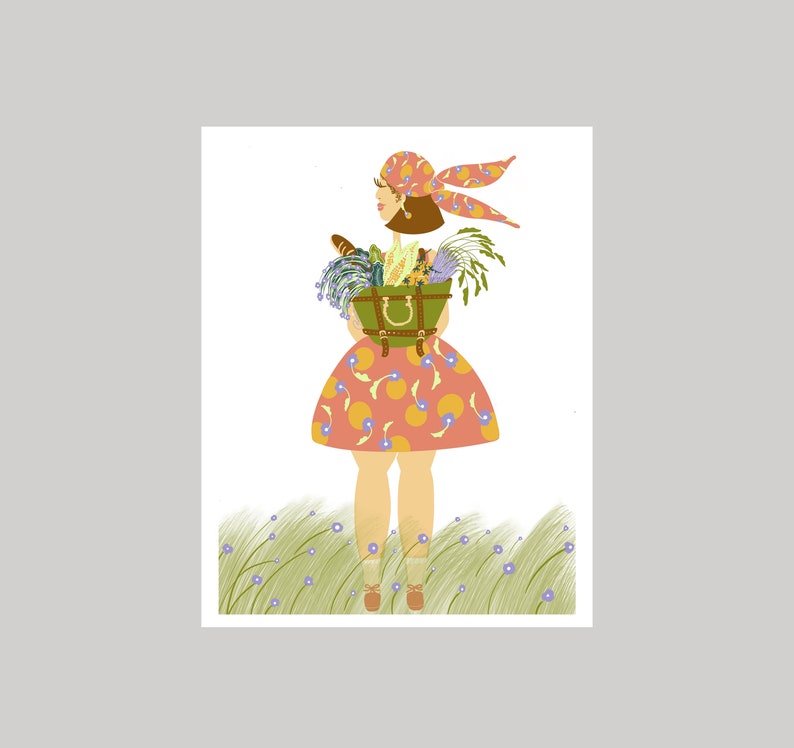 ART PRINT Fresh Garden Earthling Wall art, home decor, woman illustration, vegetable illustration, food drawing, woman drawing. image 2