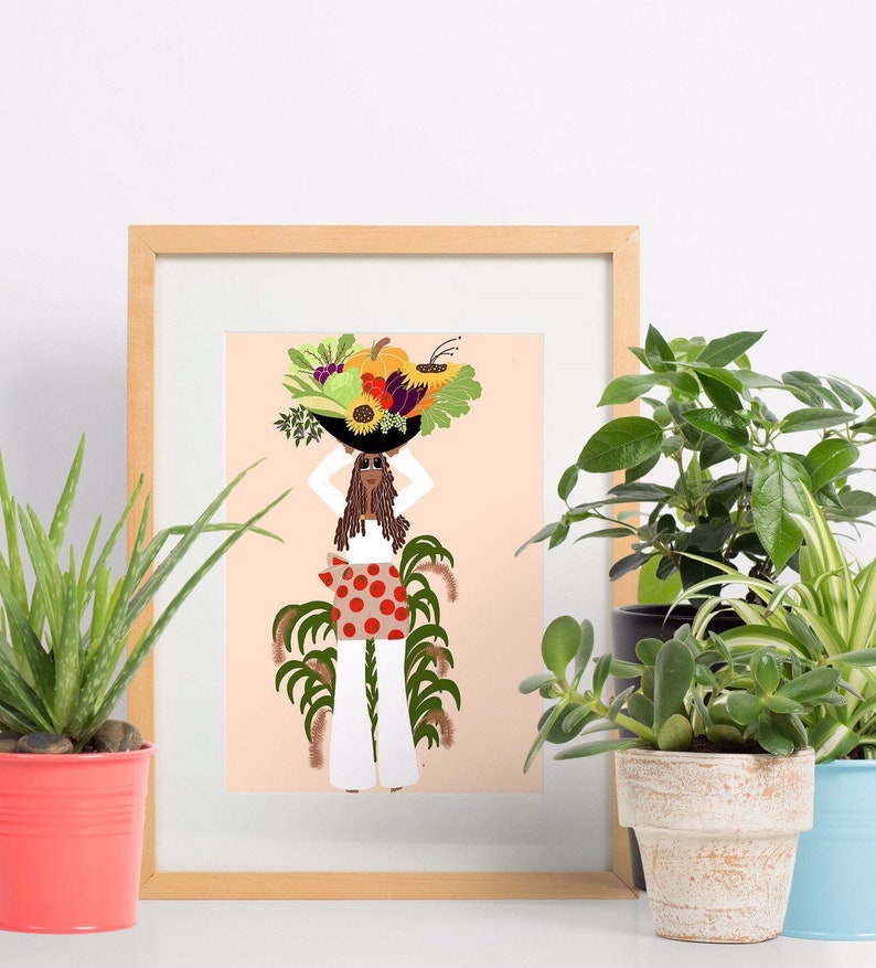 The Lovely Gardener art print, gardener art, black art, home decor,wall art,gallery wall,plant lover,african american art, cute art image 2