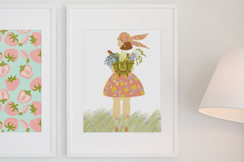 ART PRINT Fresh Garden Earthling Wall art, home decor, woman illustration, vegetable illustration, food drawing, woman drawing. image 1