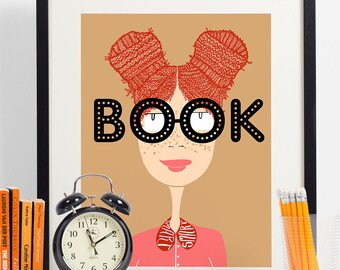 Book Smart Curly Redhead / ART PRINT