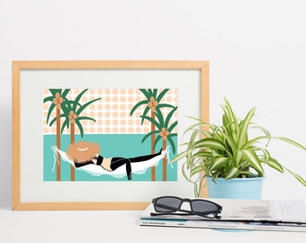 ART PRINT - Hammock Time - wall art,gallery wall,vacation art,caribbean art,bohemian art,summer art,decor,beach art,tropical art,coastal art