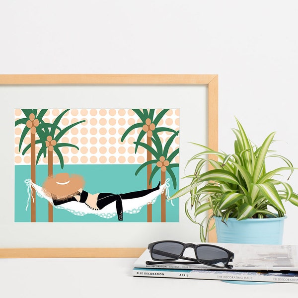 ART PRINT - Hammock Time - wall art,gallery wall,vacation art,caribbean art,bohemian art,summer art,decor,beach art,tropical art,coastal art