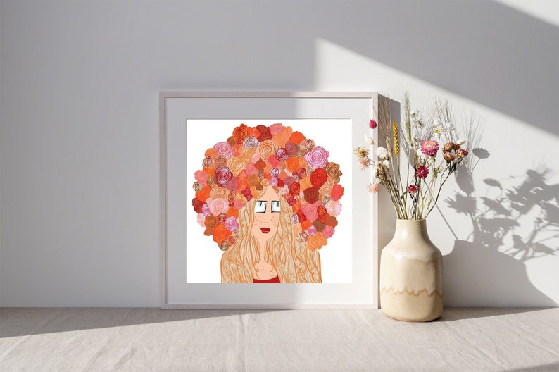 Flower Crowned Redhead art print home decor image 1