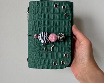 Handmade Croc Embossed Leather Journal Cover | Refillable A6 Notebook Cover