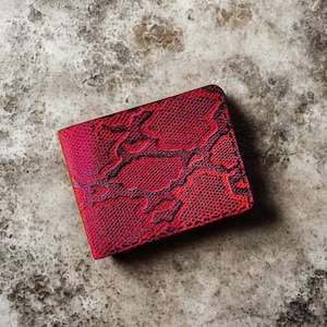 Handmade Crimson Python Leather Bifold Wallet – Exotic Snakeskin Artisan Accessory