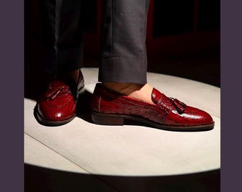 Handmade Alligator Leather Loafers, Men's Wedding Shoes