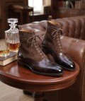 Men's Two-Tone Leather Suede Balmoral Boots – Cap Toe Brogue Dress Shoes